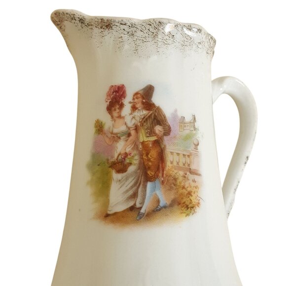 Vintage Porcelain Small Pitcher with Romantic Victorian Scene Granny Cottage - Picture 2 of 9